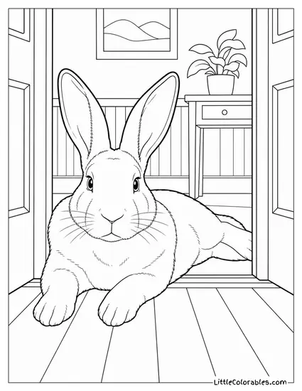 Flemish Giant Rabbit Sprawled in a Doorway Blocking the Entire Passage Coloring Page