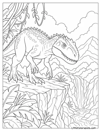 Indominus Rex Prowling Along the Edge of a Jungle Ravine Coloring Page