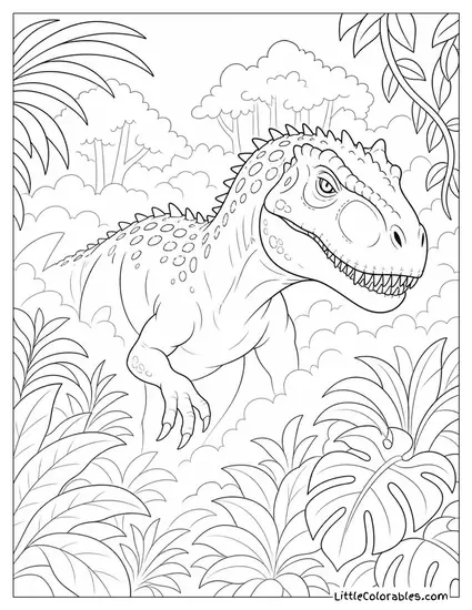 Indominus Rex Slipping Unseen Through Dense Jungle Fog Coloring Page