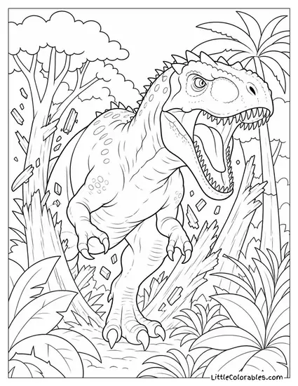 Indominus Rex Smashing Through a Row of Jungle Trees Coloring Page