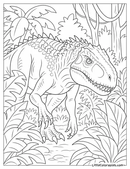 Indominus Rex Stalking Silently Through a Dense Jungle Perimeter Coloring Page