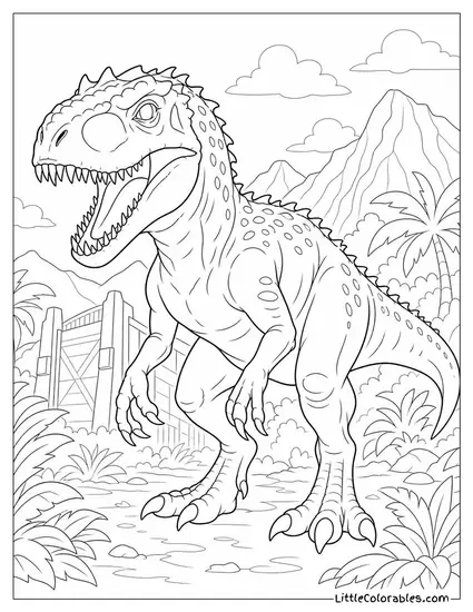 Indominus Rex with Its Eyes Glowing Faintly in the Dark Coloring Page