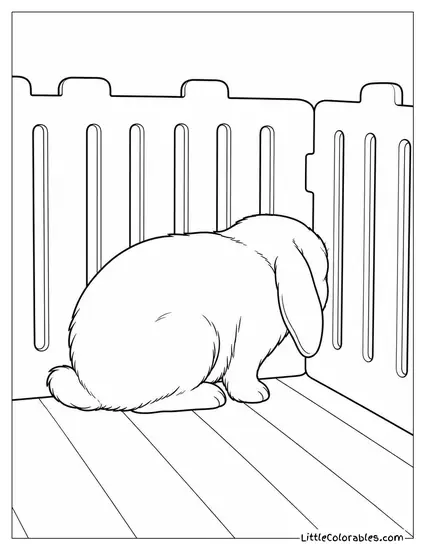 Lop Rabbit Pressing Its Nose Into a Corner of a Cardboard Playpen Coloring Page