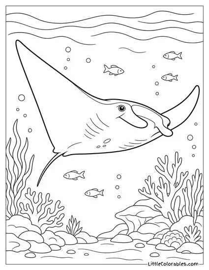 Manta Ray Gliding Through Open Ocean with Its Wings Fully Spread Coloring Page