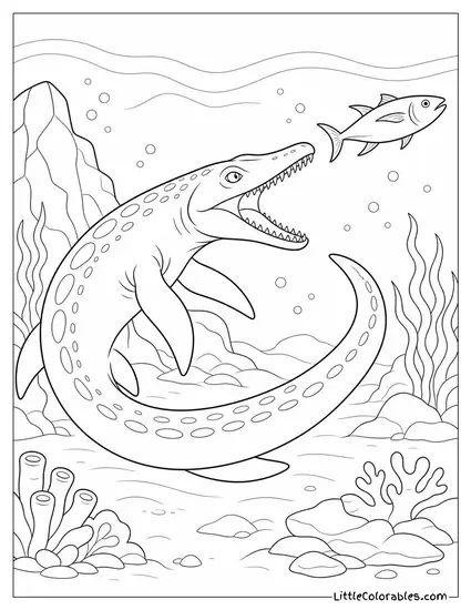 Mosasaurus Coiling Its Body Before Launching Toward Prey Coloring Page