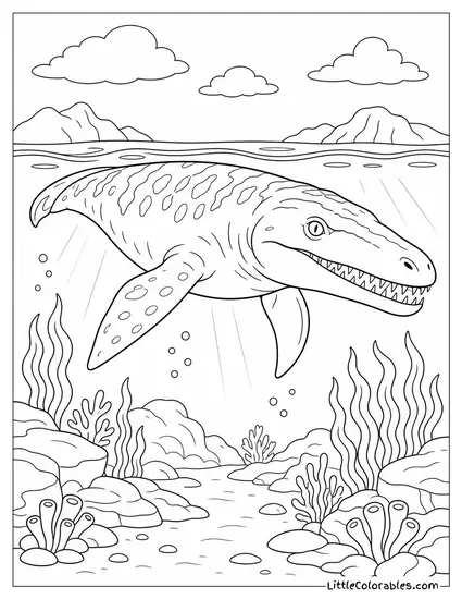 Mosasaurus Lurking Just Below the Surface of a Calm Sea Coloring Page