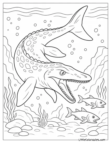 Mosasaurus Rolling Sideways Through the Water During a Pursuit Coloring Page