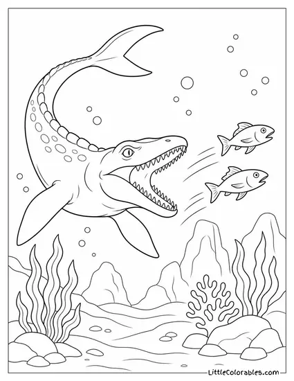 Mosasaurus Turning Sharply to Pursue Fleeing Prey Coloring Page