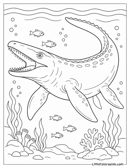 Mosasaurus with Its Massive Flippers Propelling It Forward Coloring Page