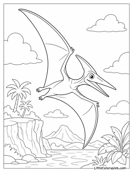 Pterodactyl Banking Sharply to Change Direction Mid-Flight Coloring Page