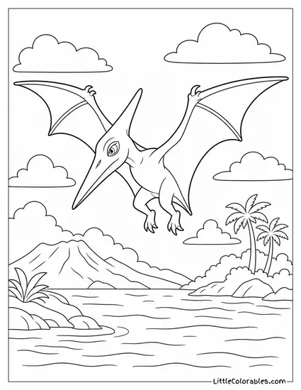 Pterodactyl Hovering in Place Above the Water Scanning for Prey Coloring Page
