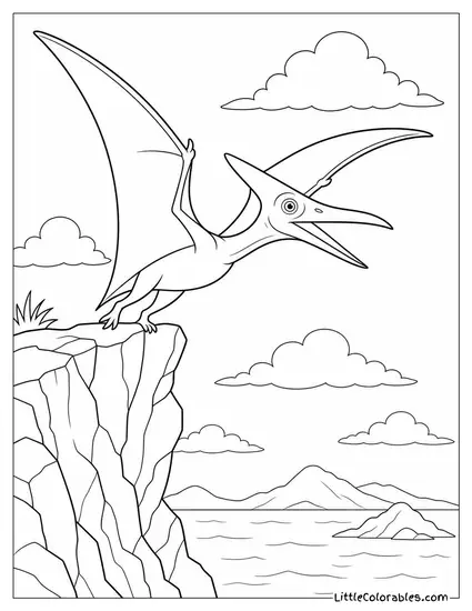Pterodactyl Launching Itself Off a Cliff Face Into Open Air Coloring Page