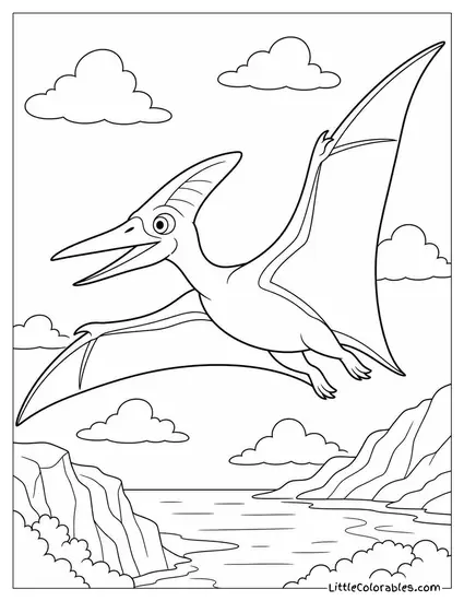 Pterodactyl with Its Bony Crest Catching the Wind Mid-Flight Coloring Page