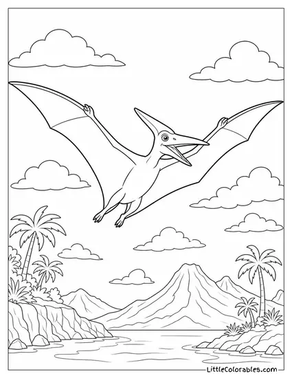 Pterodactyl with Wings Fully Stretched Showing Their Full Massive Span Coloring Page