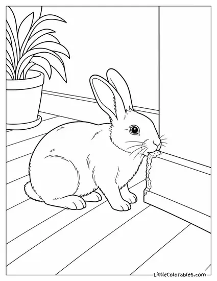 Rabbit Chewing the Corner of a Baseboard It Should Not Be Touching Coloring Page