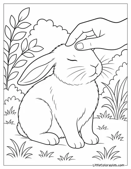 Rabbit Receiving a Gentle Ear Rub and Slowly Closing Its Eyes Coloring Page