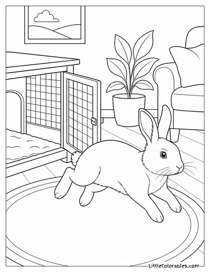 Rabbit Refusing to Return to Its Enclosure at Free-Roam Time Coloring Page