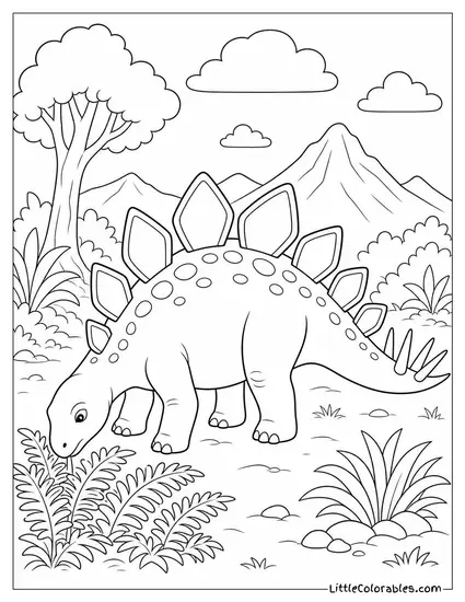 Stegosaurus Grazing on Low Ferns in a Quiet Clearing Coloring Page