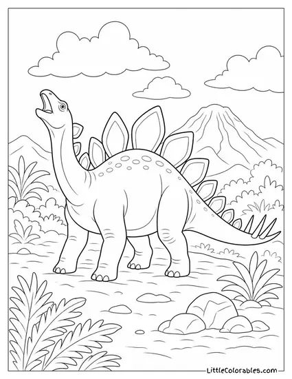 Stegosaurus Lifting Its Head Sharply at a Distant Roar Coloring Page
