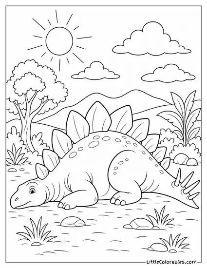 Stegosaurus Lying Down to Rest in a Sun-Warmed Clearing Coloring Page