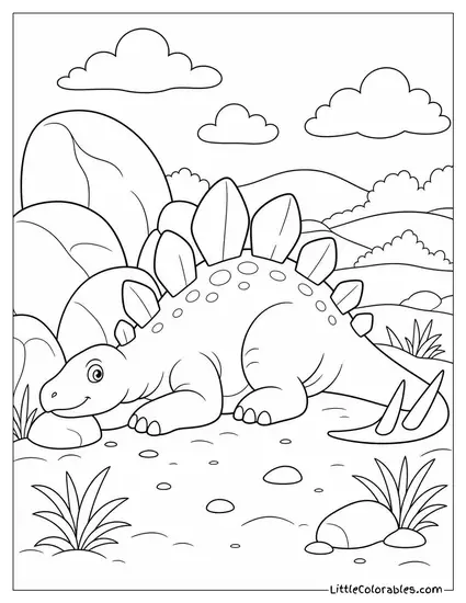 Stegosaurus Resting Beside a Cluster of Large Smooth Boulders Coloring Page