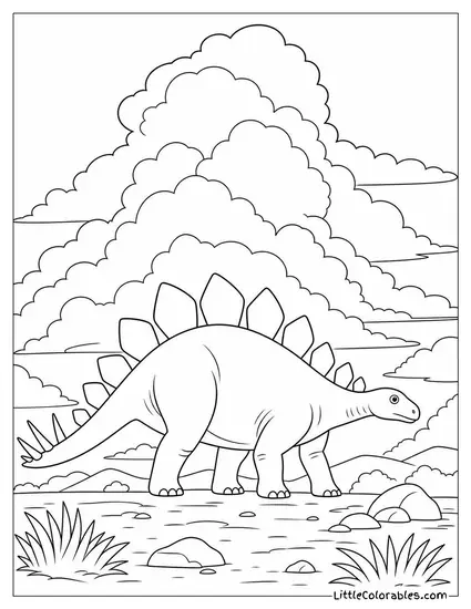 Stegosaurus Silhouetted Against Towering Storm Clouds Coloring Page