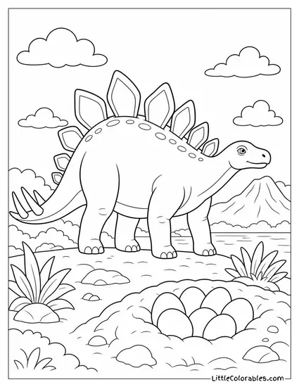Stegosaurus Standing Guard at the Edge of a Nesting Site Coloring Page