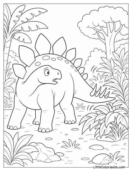 Stegosaurus Startled by a Sudden Rustle in the Undergrowth Coloring Page