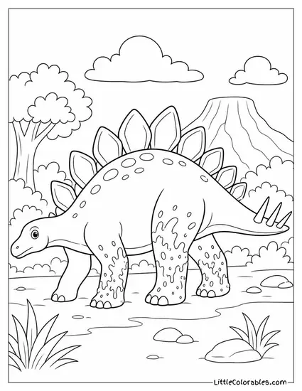 Stegosaurus with Mud Splattered Across Its Thick Hind Legs Coloring Page