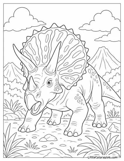 Triceratops Frill Flushed with Color During a Territorial Display Coloring Page