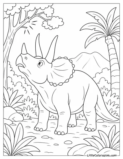 Triceratops Snapping Its Head Up at the Sound of Breaking Branches Coloring Page
