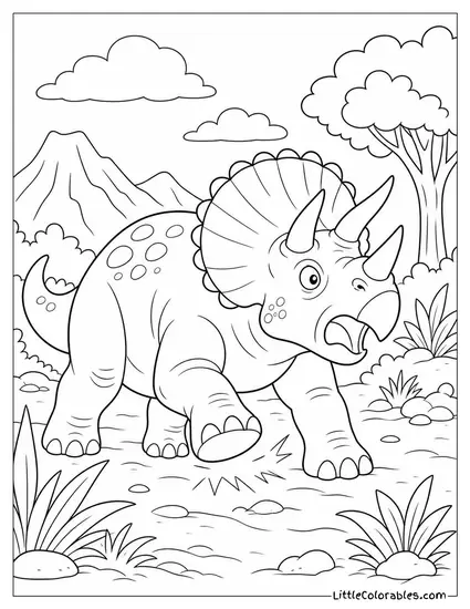 Triceratops Startled and Stamping Its Feet at a Sudden Noise Coloring Page