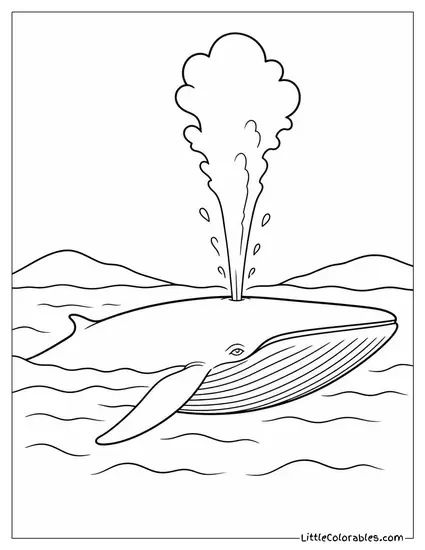 Blue Whale Exhaling a Vertical Blow of Spray Coloring Page