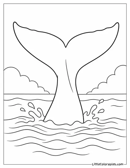 Blue Whale Flukes Lifting for a Long Dive Coloring Page