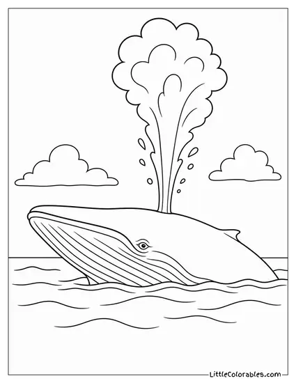 Blue Whale Surfacing with a Towering Blow Coloring Page