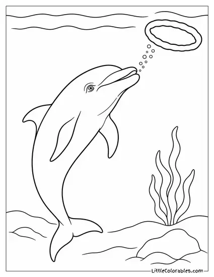 Bottlenose Dolphin Blowing a Bubble Ring Underwater Coloring Page