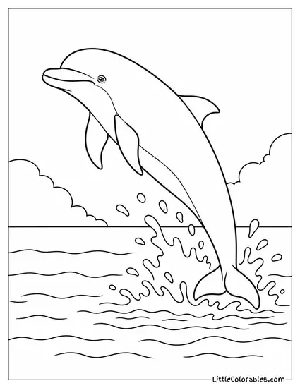 Bottlenose Dolphin Breaching and Landing on Its Side Coloring Page