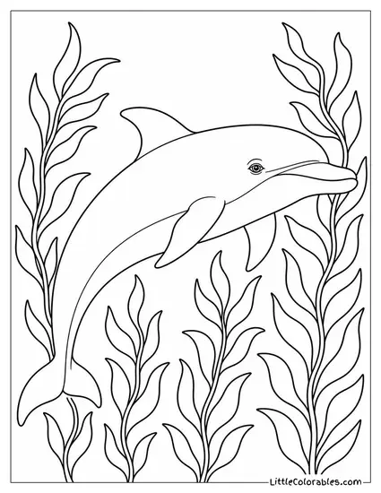 Bottlenose Dolphin Swimming Through a Kelp Forest Coloring Page