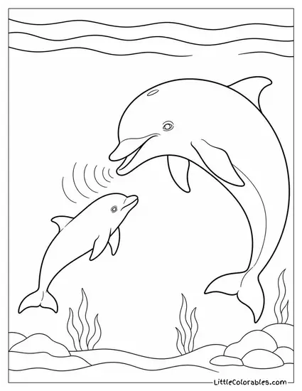 Bottlenose Dolphin Whistling at a Calf Nearby Coloring Page