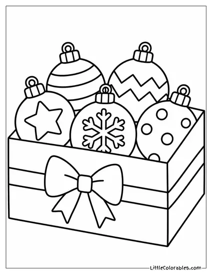 Box of Ornaments Ready to Decorate the Tree Coloring Page