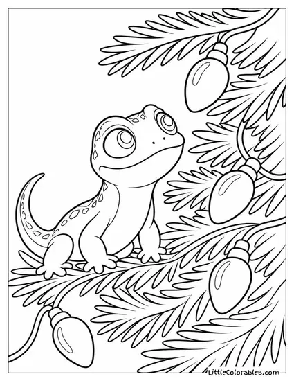 Bruni Warming Himself on Christmas Tree Lights Coloring Page