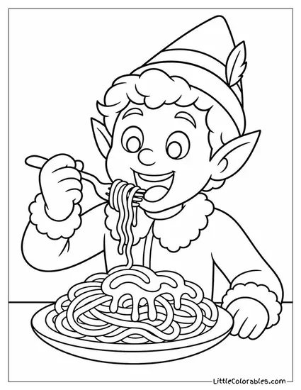 Buddy the Elf Eating Syrup Spaghetti from Elf Coloring Page