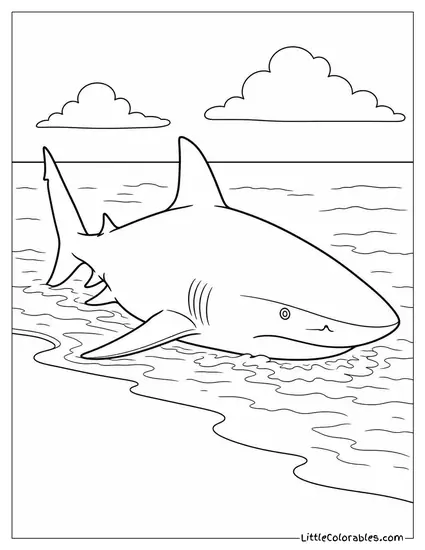 Bull Shark Hunting at the Shallow Tide Line Coloring Page