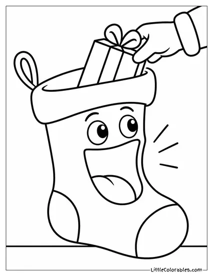 Cartoon Christmas Stocking Eating Everything That Gets Put Inside Coloring Page