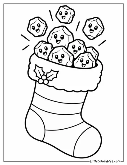 Cartoon Christmas Stocking with Coal That Keeps Multiplying Inside Coloring Page