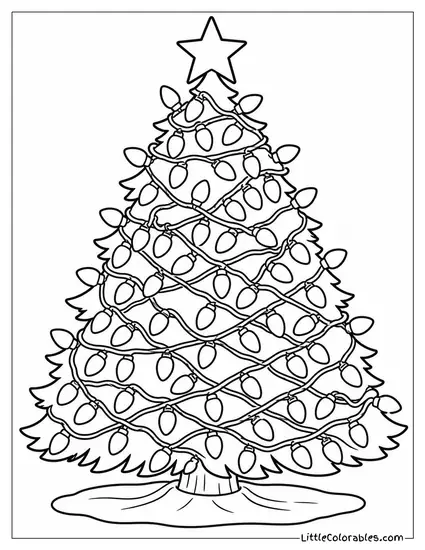 Cartoon Christmas Tree Overloaded with Lights Coloring Page