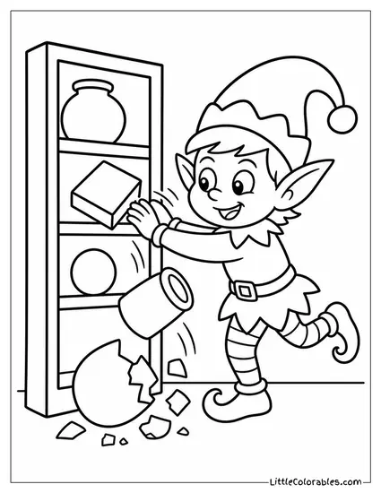Cartoon Elf Ears Knocking Things Off Shelves Coloring Page