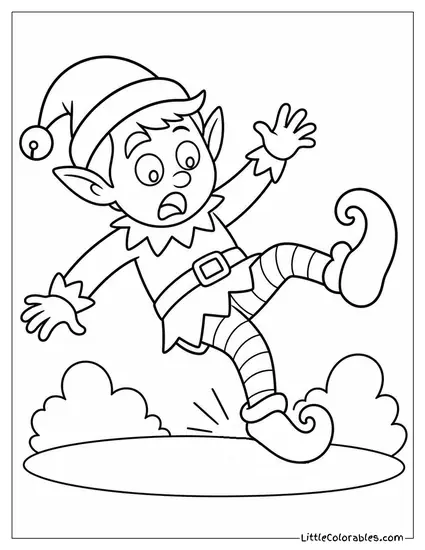 Cartoon Elf Tripping Over His Own Curled Shoes Coloring Page