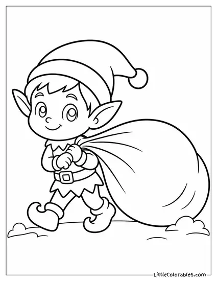 Chibi Elf Dragging an Oversized Sack Behind Him Coloring Page