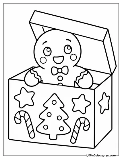 Chibi Gingerbread Man Peeking from a Cookie Box Coloring Page